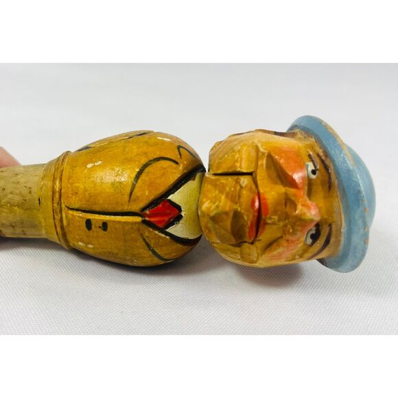Vintage Anri Wooden Hand Carved Bottle Stopper Man in Hat Tongue - Picture 6 of 8